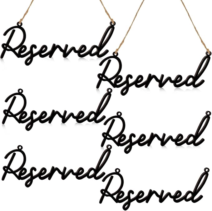12 Pcs Reserved Seating Signs for Wedding Chairs Hanging Wooden Rustic Reserved Row Signs with Rope Wooden Tag for Wedding Church Pews Restaurant(Black)