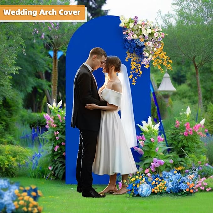 HEMMOTOP Blue Arch Cover 7.2 ft (No Arch Backdrop Stand), Spandex Wedding Balloon Stretchy Arch Backdrop for Photo, Round Top Stand Covers for Party Birthday Baby Shower Anniversary Decoration