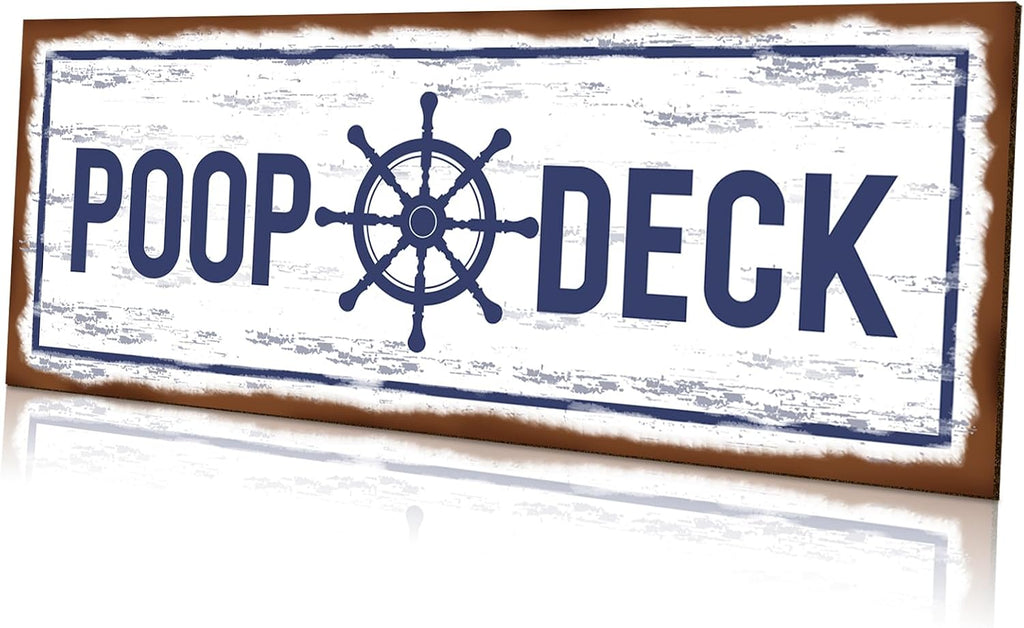 Jetec POOP DECK Sign Nautical Nursery Wall Decor Rustic Beach Bathroom Wood Sign Nautical Boat Decor Ocean Coastal Theme Decorations for Home Hanging for Ocean Bathroom 15.7 x 5.9 Inch(White)