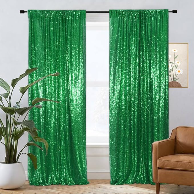 Eternal Beauty Sequin Backdrop Curtains, 2x8 Ft-2 Panels Green Back Drop for Shimmer Photography Party Wedding Birthday Decor