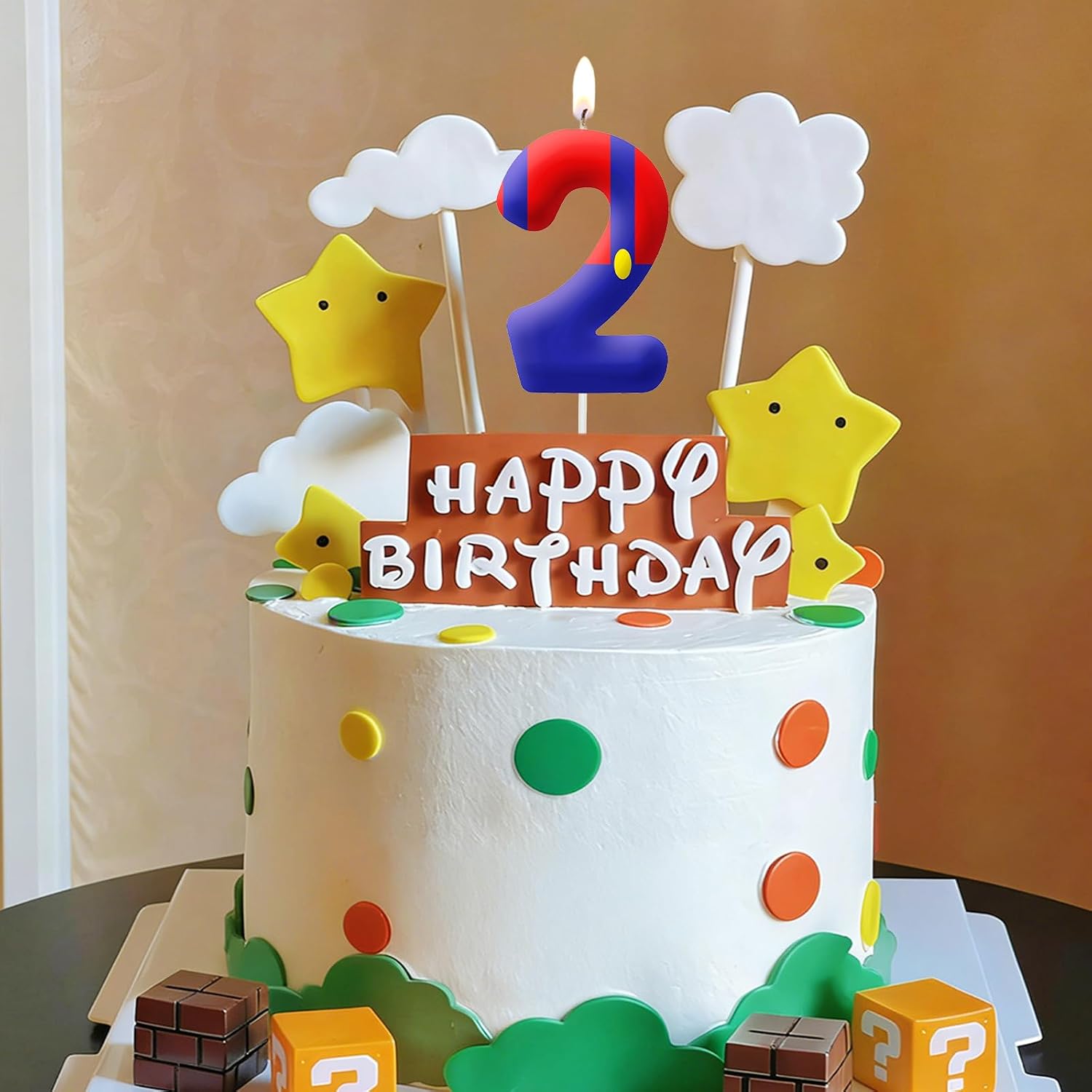 Blue Red 4th Birthday Number Candles, Number 4 Candle Cake Topper Decorations for Cartoon Game Themed Parties, Birthday Cake Candles for Boys Girls Kids Party Supplies