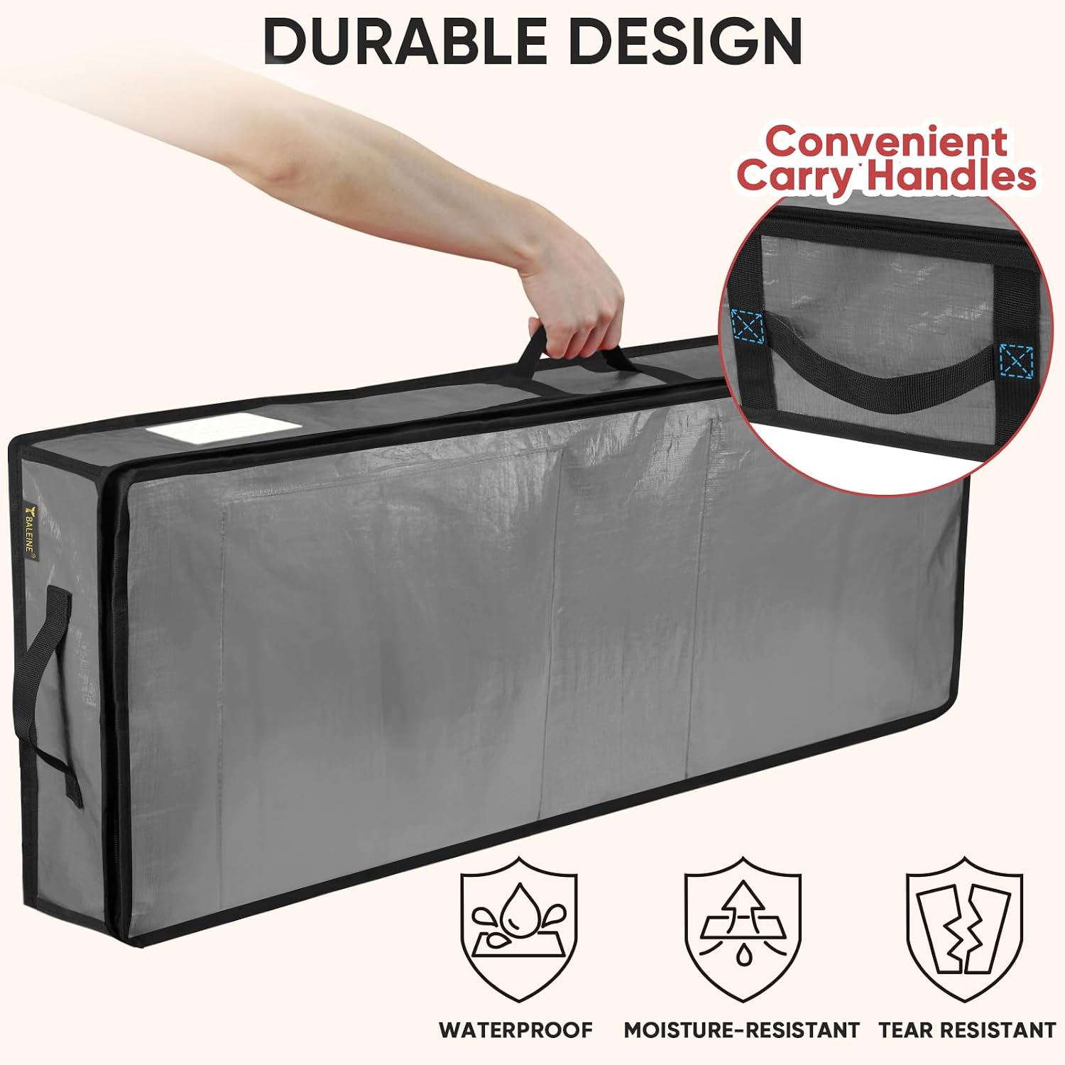 BALEINE Soft Christmas Wrapping Paper Storage Bag, 40" Durable PE Gift Wrap Storage Bag with Flexible Partitions and Pockets for Ribbon, Accessories (Grey)