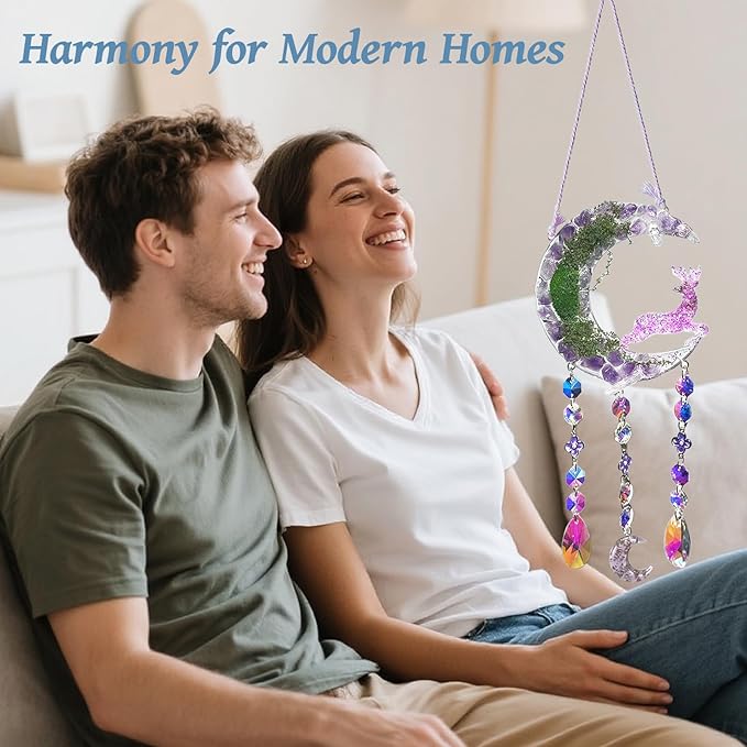 TUOKING Crystal Suncatchers for Window Purple Deer Dreamy Crystal Natural Stone Sun Catchers Rainbow Maker Ornament Gift Home Garden Decoration