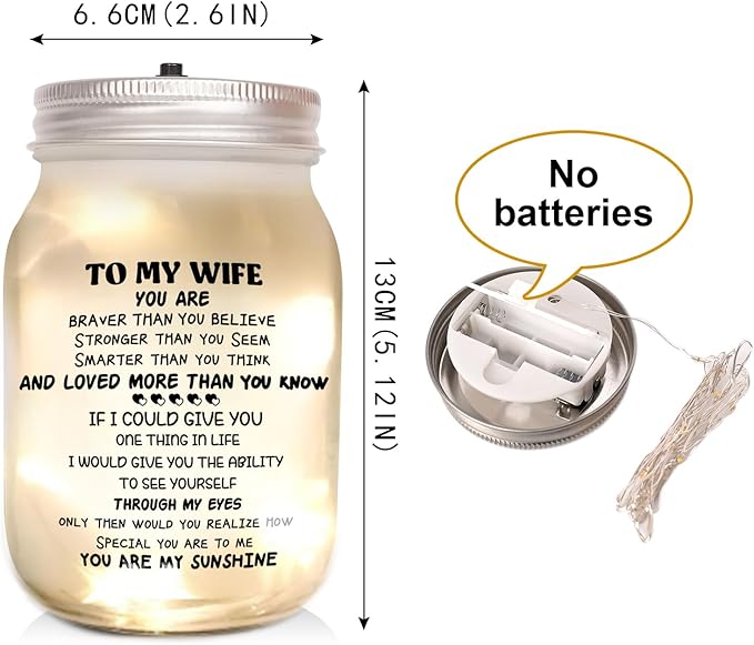 CNVOILA Valentines Day Gifts for Her, For Wife From Husband, Frosted Valentine Mason Jar, Stylish Home Decor, Anniversary Thoughtful Unique Present, Personalized Funny Gifts