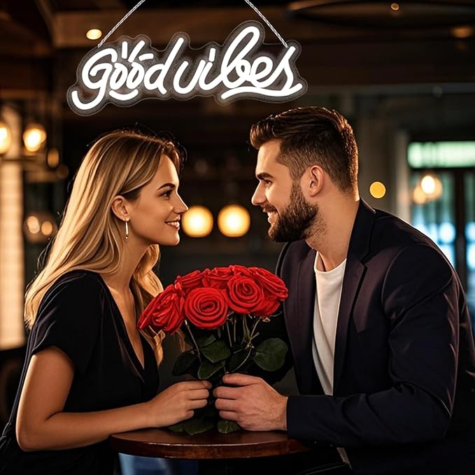 good vibes only neon sign for Backdrop wall decor,Cool White LED Neon vibes Sign, dimmable and USB powered,good vibes light up sign for gifts,party,club,Kids,Adults, vibe signs size:15.75 * 5.98In