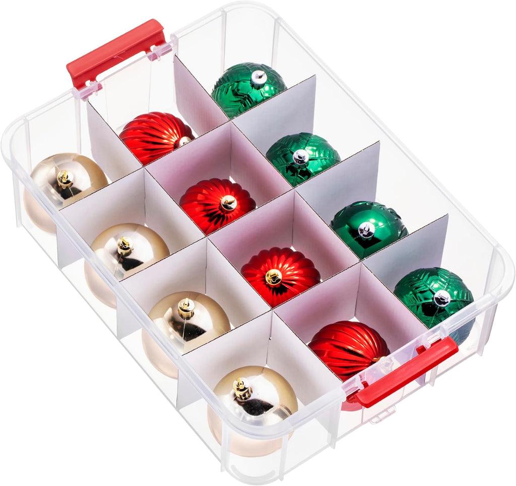 Tribello 2-Layer Christmas Ornament Storage Box Plastic - 24 Compartment Cchristmas Decoration Storage Box