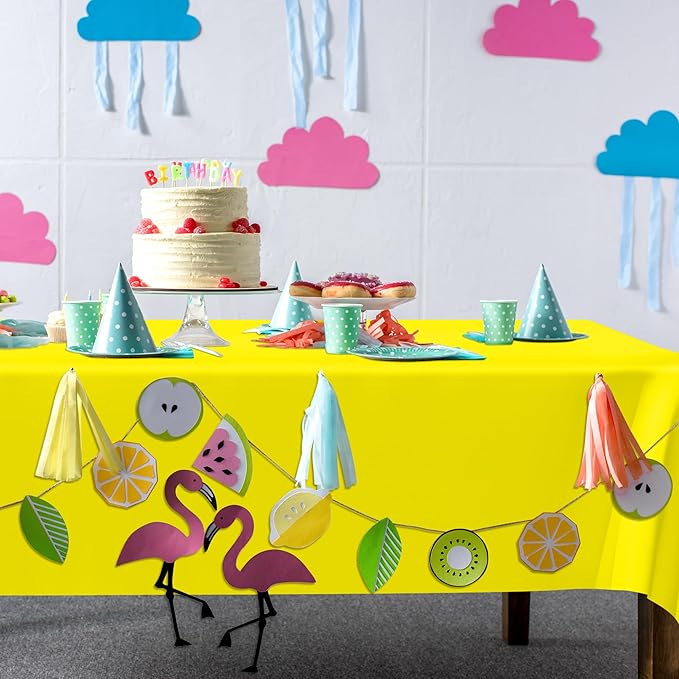 QZYL 12 PCS Yellow Rectangle Tablecloth, Disposable Plastic Picnic Table Cover, 54 X 108 in Lightweight Table Cloth Rectangle for Birthday Parties Weddings Picnics and Outdoor Gatherings