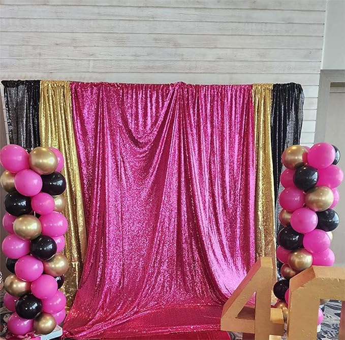 JYFLZQ Hot Pink Sequin Backdrop Curtain 8x8ft(WxH) 1 Panel Fuchsia Glitter Photo Booth Photography Backdrop Background Shimmer Wall Backdrop Party Decorations