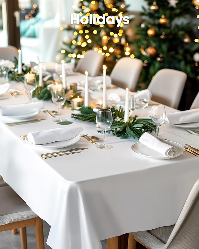Pureegg Plastic Table Cloth Disposable 10 Pack, 54 x 156 Inch Table Cloths, Party, Picnic, Wedding, Decorative Tablecloths, Rectangle, White Plastic Cover, Leakproof & Sturdy, White