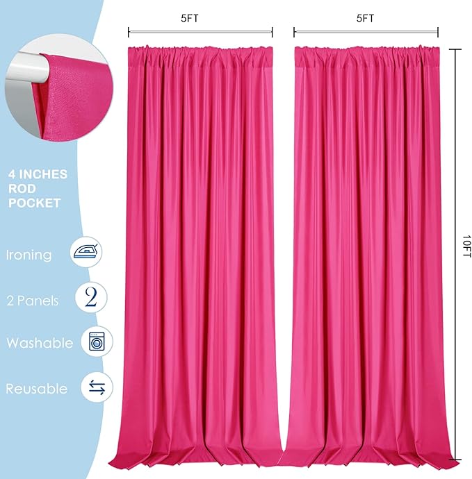 Sugargirl 10x10FT Fuschia Backdrop Curtains Polyester Photo Backdrop Drapes Curtains 2 Panels with Rod Pockets for Party Birthday Wedding Photography Home Decoration
