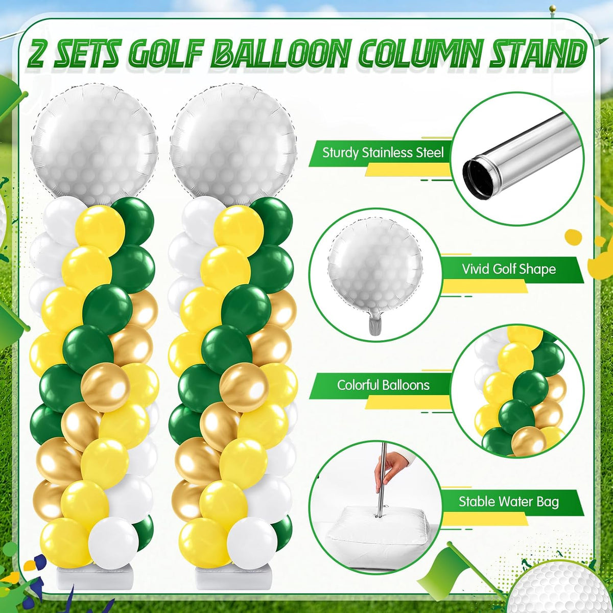 kasyat 2 sets golf balloon column stand kit, side view