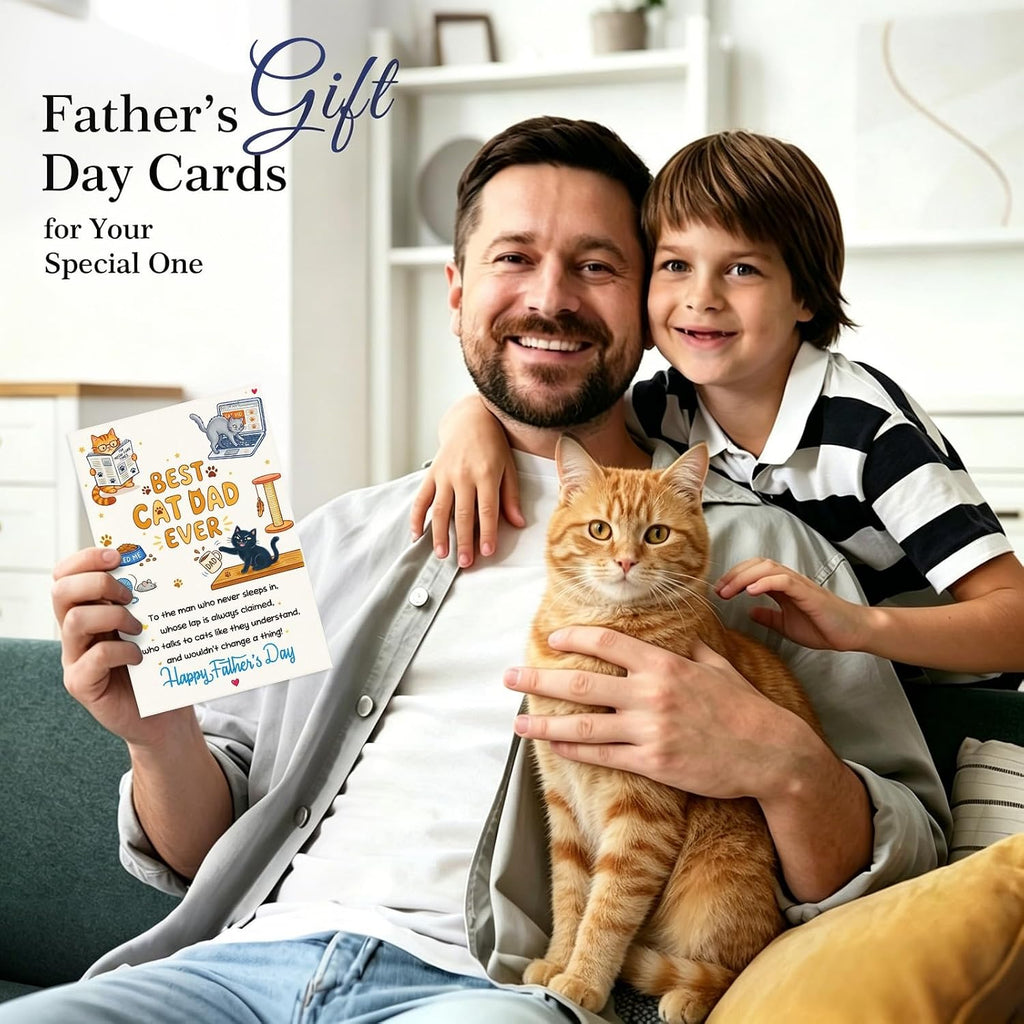 FaCraft Funny Fathers Day Card from Cat - 8x5.5 Best Cat Dad Ever Humorous Happy Fathers Day Card for Husband, Grandpa - Unique Pet Parent Gift Set with Envelope, Seal from Daughter Son