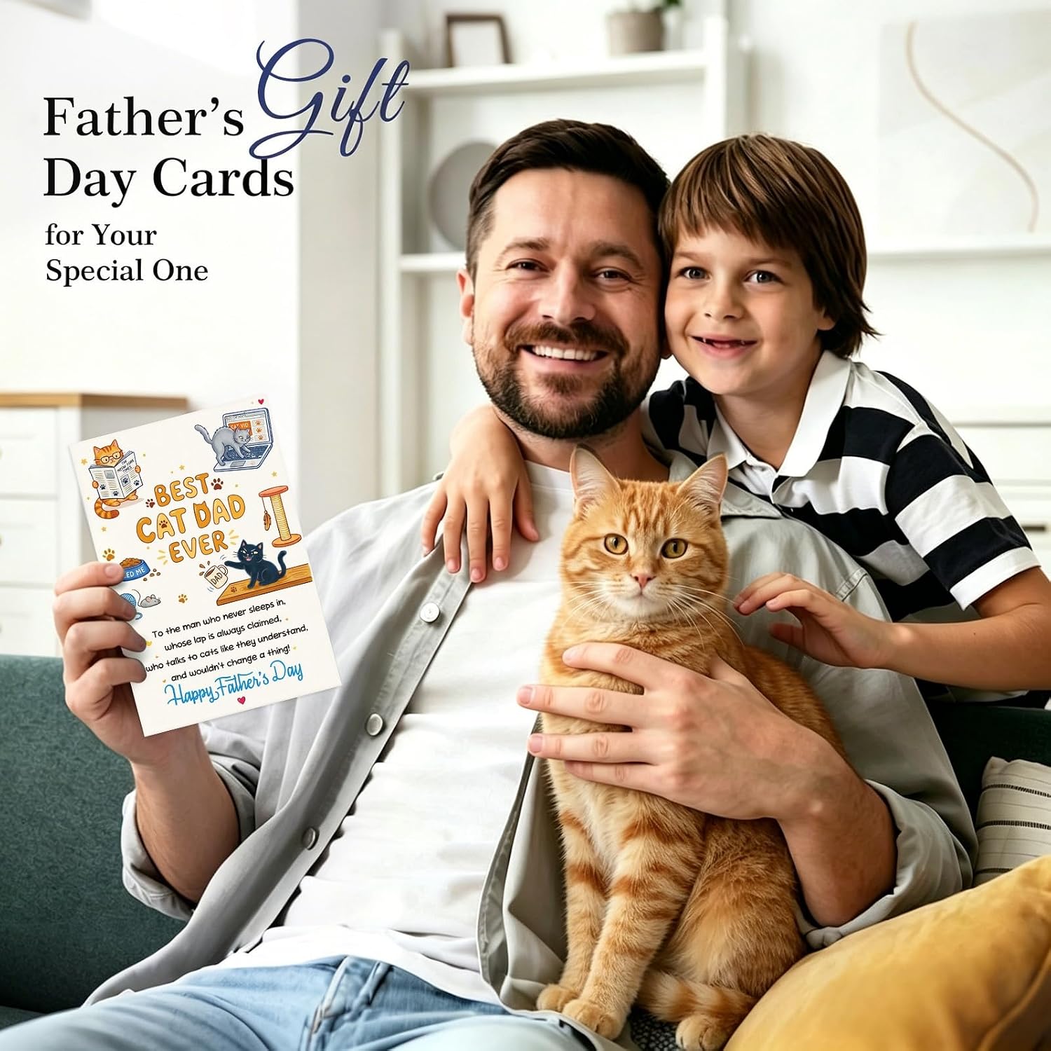 FaCraft Funny Fathers Day Card from Cat - 8x5.5 Best Cat Dad Ever Humorous Happy Fathers Day Card for Husband, Grandpa - Unique Pet Parent Gift Set with Envelope, Seal from Daughter Son