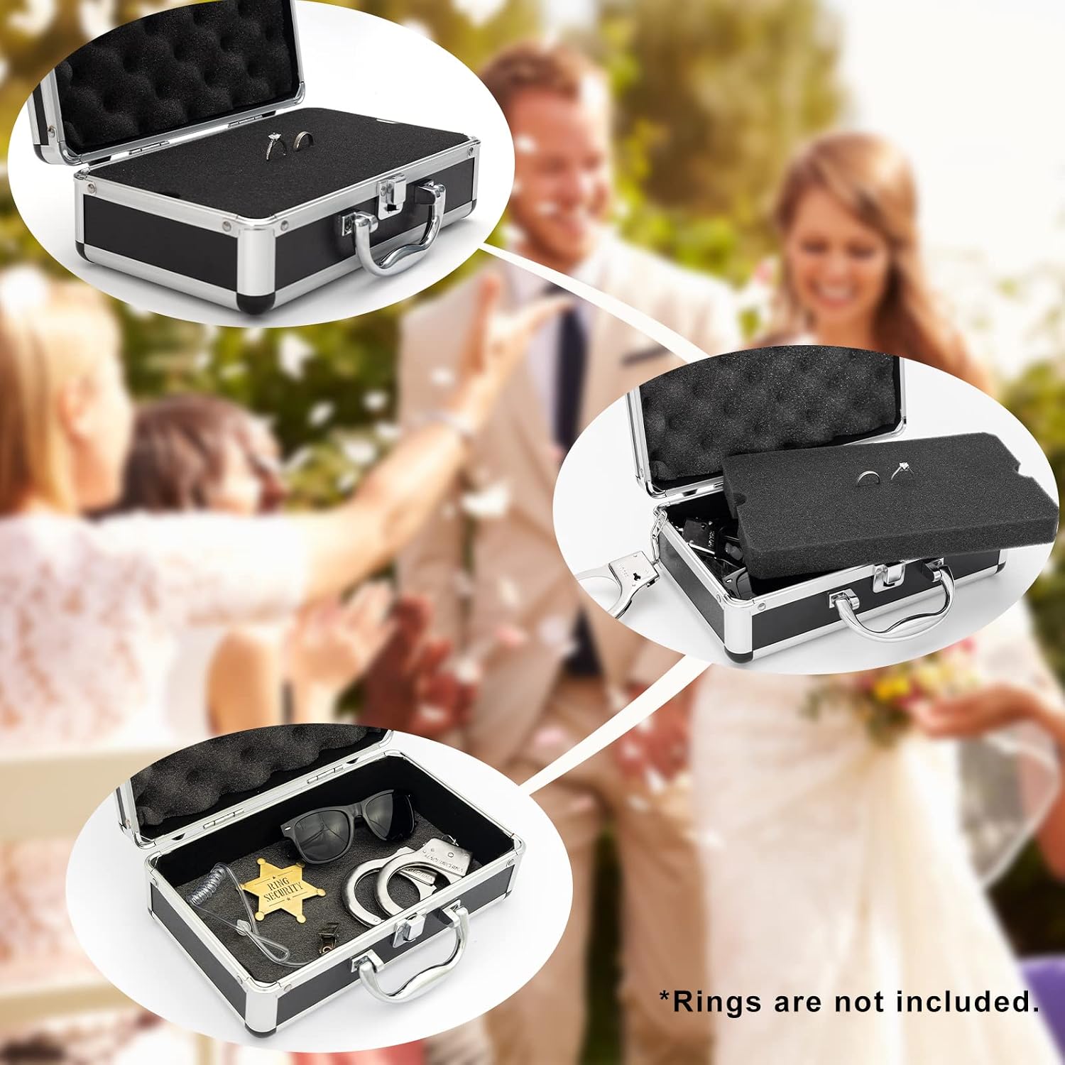 Ring Security Wedding Bearer Box With Rings Holder Pad - Security Briefcase, Proposal Bearer Sunglasses, Kids Toy Handcuffs, Earpiece & Toy Badge, Proposal Ideas Wedding Box Gifts Set for Ceremony