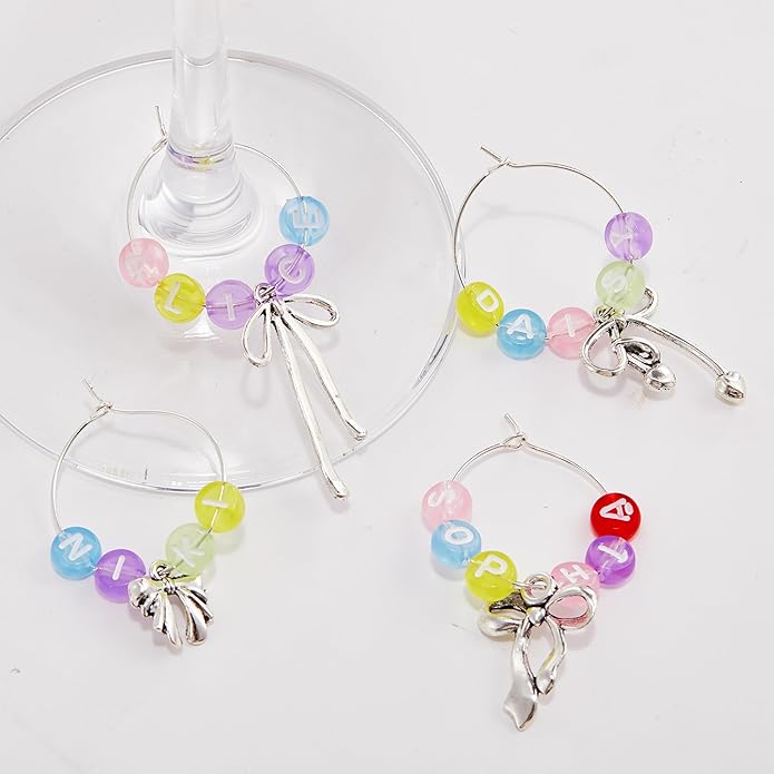 50 Sets Wine Glass Charms, Wine Charms for Stem Glasses, DIY Reusable Drink Markers for Weddings & Bachelorette with Alphabet Beads