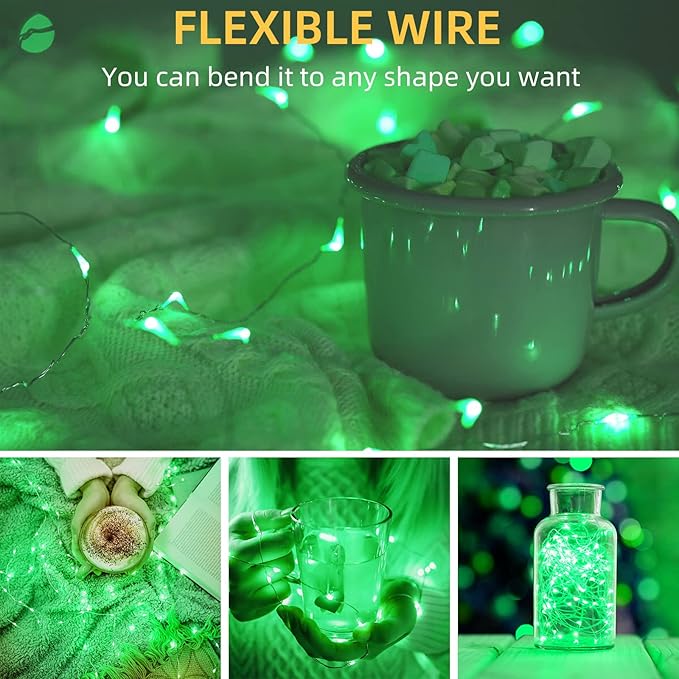 LAMPHOME 20 Pack Fairy Lights Battery Operated String Lights, 20 LED on 6.6FT Silvery Copper Wire, Firefly Fairy String Lights for Wedding Party Mason Jar Christmas Decorations Bedroom Decor(Green)