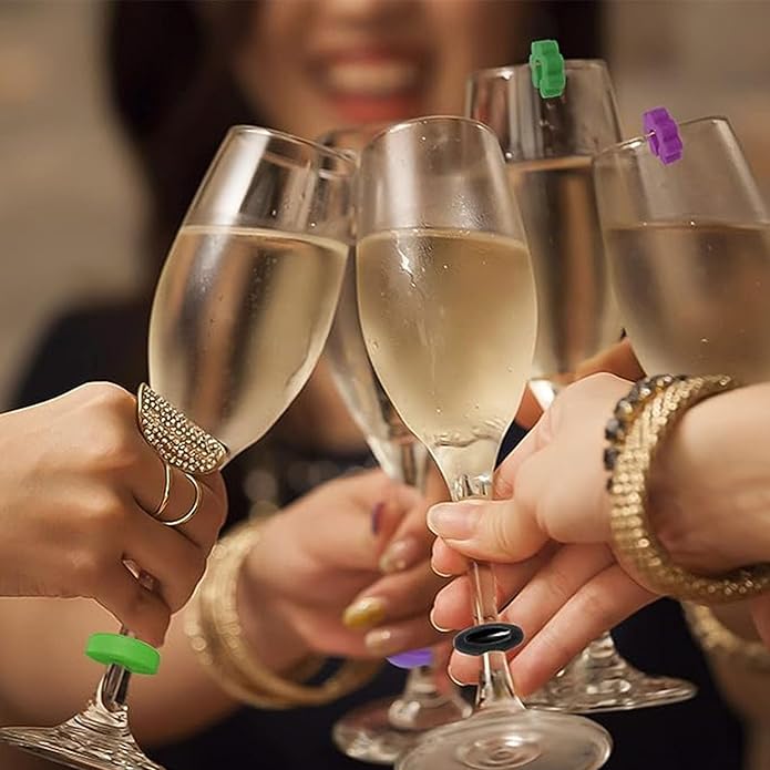 TuTuYa Wine Glass Charms - 52PCS Reusable Silicone Wine Glass Markers for Parties, Weddings, Banquets, Graduations