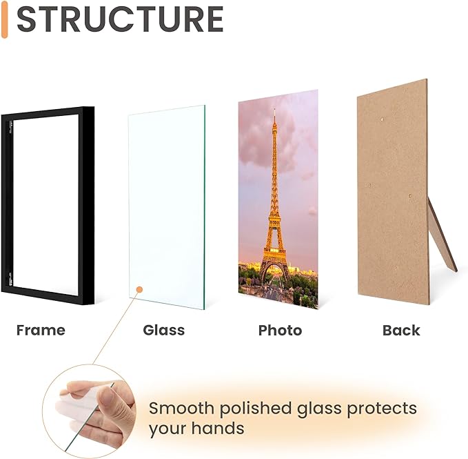 upsimples 5x7 Picture Frame Set of 3, Made of High Definition Glass for 5 x 7 Black Frames, Wall and Tabletop Display Thin Border Photo Frame for Home Décor