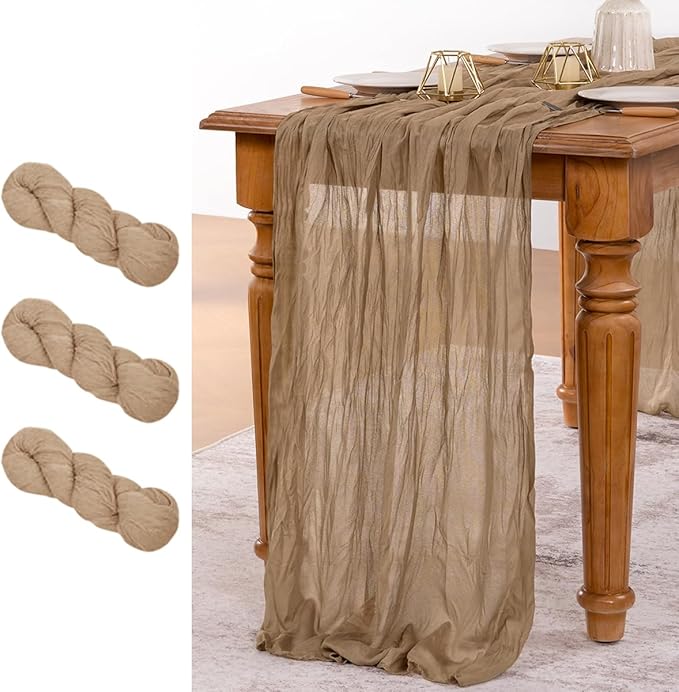MLMW 3 Pack Fall Table Runner Boho Nude Brown Cheesecloth Table Runner Autumn Gauze Rustic Tan Cheese Cloth 160 inch 13.3ft for Thanksgiving Wedding Party Baby Bridal Shower Birthday