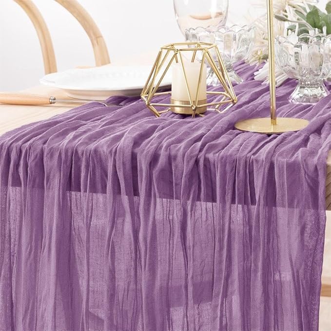 MLMW 3 Pack Fall Table Runner Purple Cheesecloth Boho Rustic Sheer Cheese Cloth Table Runner 160 inch 13.3ft for Halloween Wedding Party Baby Bridal Shower Birthday