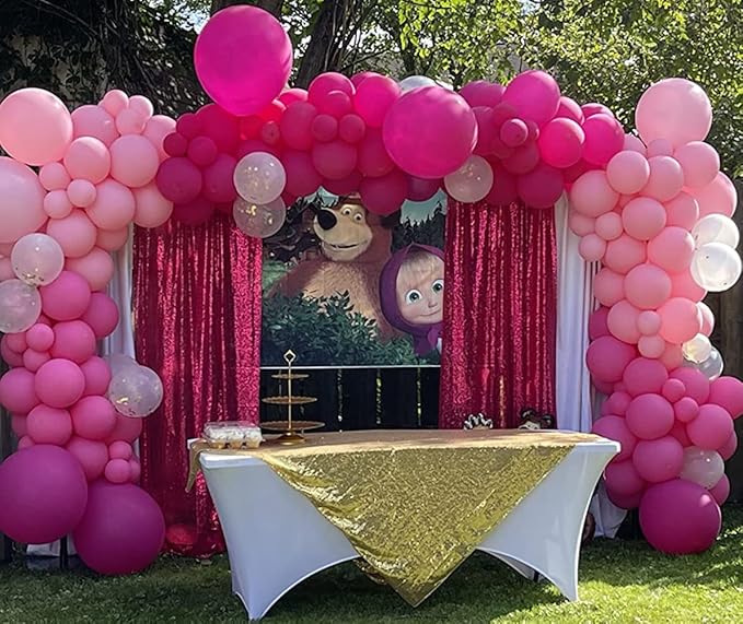 Poise3EHome Hot Pink Sequin Backdrop Curtains,4 Panels 2FTx8FT Glitter Background for Party Birthday Party Baby Shower Wedding Christmas Thanksgiving Halloween Holiday Festival Decor