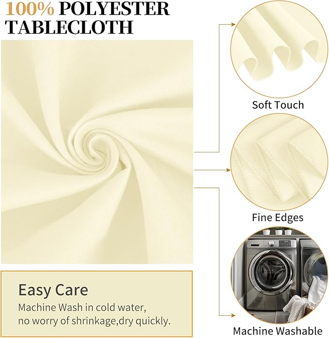 6 Pack Round Tablecloths - 120 Inch, Beige Polyester Table Cover, Stain & Wrinkle Resistant, Washable Table Cloth for Banquet & Parties
