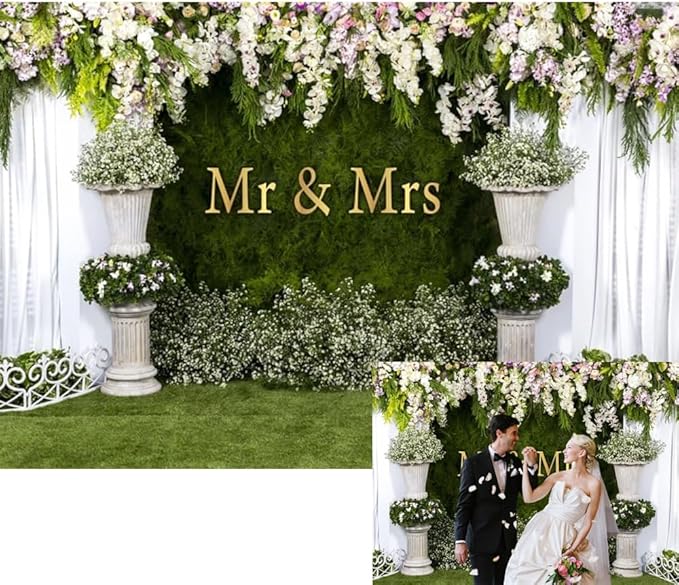 Wedding Arch Flower Backdrop - 10x8ft Mr & Mrs Engagement & Anniversary Photography & Bridal Shower Background