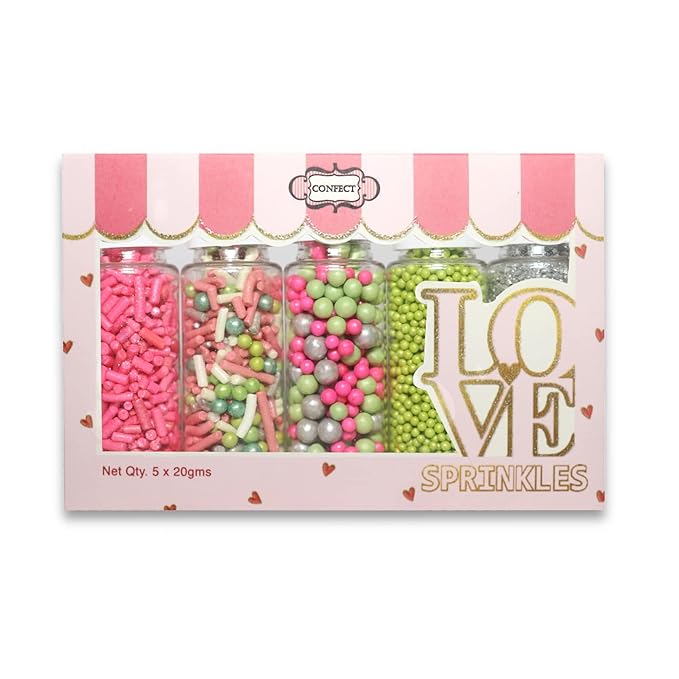 Confect Love Party Sprinkles – Edible Cake Decorating Mix with Orchid Green, Hot Pink & Silver Pearl Dragees, Pink Jimmies, Silver Sparkling Sugar – Festive Toppings for Cakes, Cupcakes, Cookies –Vegan, Gluten-Free, Nut-Free, Soy-Free, Dairy-Free, Palm...
