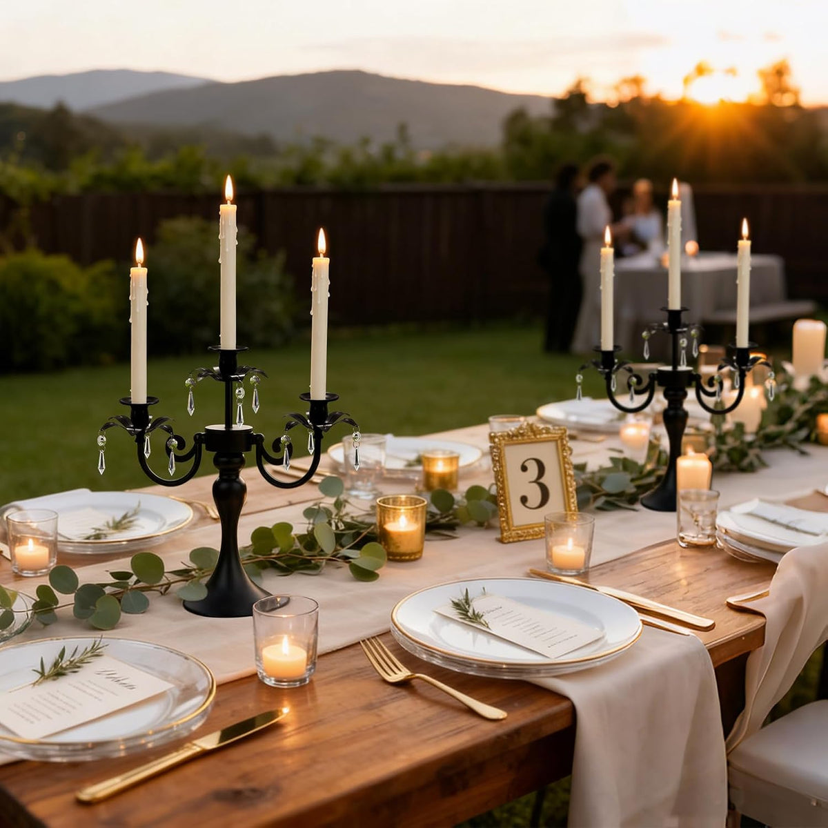 Metal 3 Arm Candelabra with Crystal Pendants - 11.8 Inch Tall Candle Holders,...