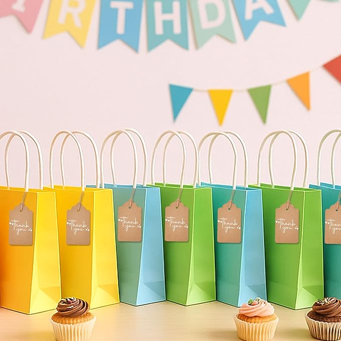 SallyFashion 200pcs Gift Tags with String Attached, 1.7 x 2.8 inch Kraft Paper Hang Handmade Tags for Clothes Birthday Wedding Holiday DIY Crafts (Brown Water Ripple