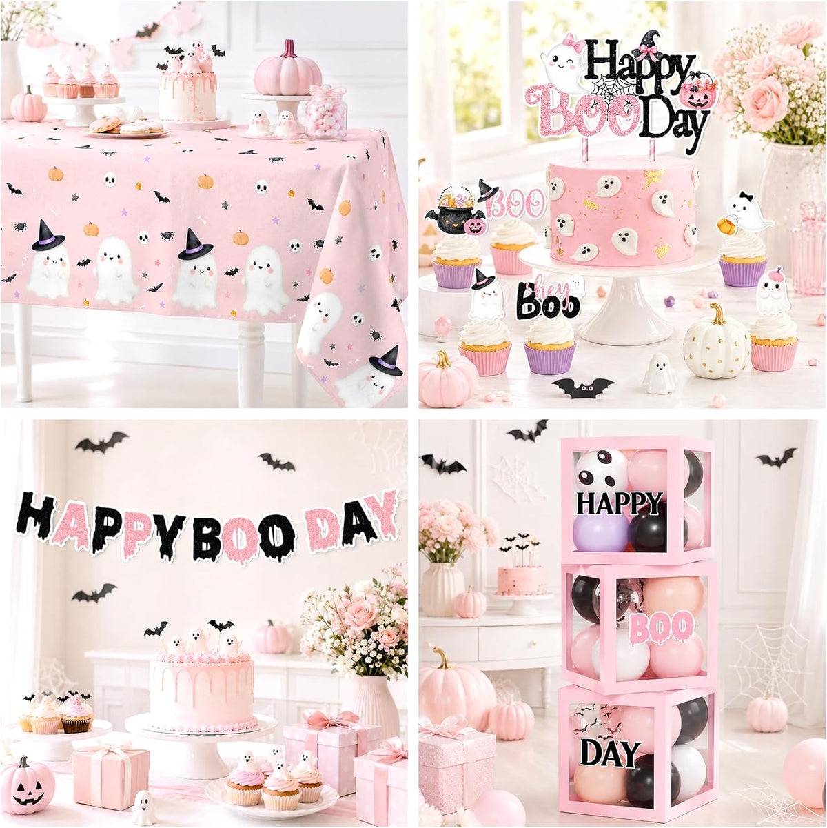 pink halloween party decorations kit halloween happy boo, close-up detail