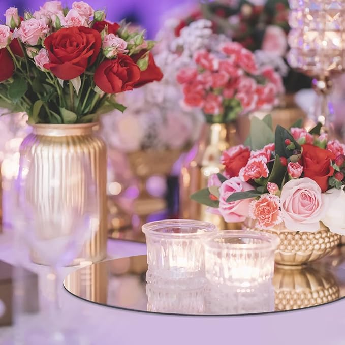 JAMBALAY 12" Round Mirror Centerpieces for Tables, Set of 12 Glass Mirror Table Centerpieces, Circle Glass Mirror Trays, Mirror Candle Plates for Wedding Decorations and Party