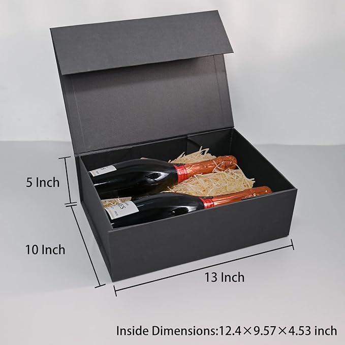 LIFELUM Extra Large Black Gifts Boxes Bulk Set of 5,13.5 x 10 x 4 inch Elegant Gift Boxes with Magnetic Lids, Card,Sticker,Ribbon, Shredded Paper Filler Groomsman Gifts