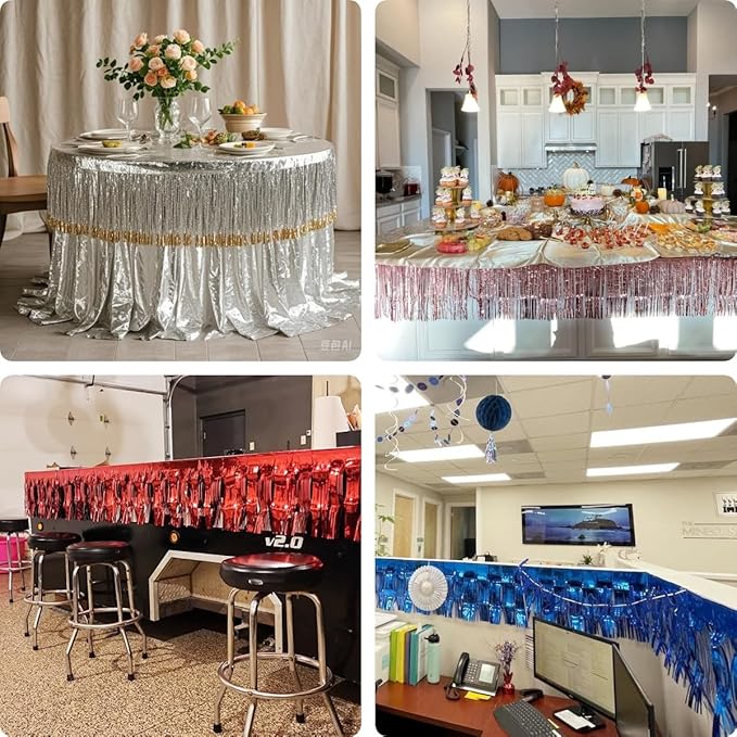 6 Pack Royal Blue Total 60 Feet Foil Fringe Garland Metallic Tinsel Banner Wall Hanging Drapes Parade Float Skirting Decorations for Trailer Mardi Gras Party Birthday Wedding