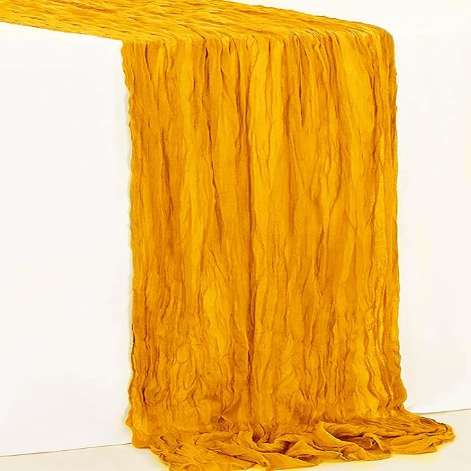 10 Pack Gold Cheesecloth Table Runner 35x120 Inch 10Ft Rustic Gauze Cheese Cloth Table Runner Sheer Cheesecloth Table Runners for Wedding Party Bridal Shower Decoration