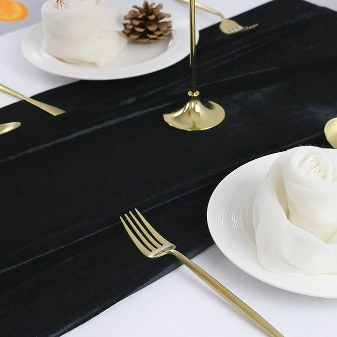 Velvet Table Runner, 5 Pack Luxurious Wedding Reception Decorations Soft Velvet Fabric Table Linen Overlay for Party (20 x 120 inch, Black)