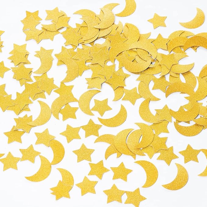 Gold Glitter Confetti Star and Moon Table Decoration for Wedding Birthday Eid Party Decoration, 1.2 inch in Diameter,200 Counts