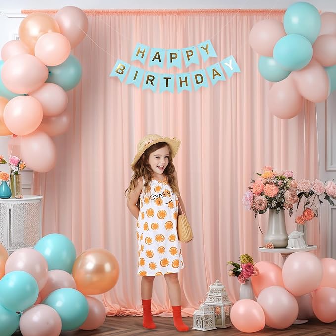 10x10 Peach Tulle Backdrop Curtains for Parties, Sheer Backdrop Curtain Wedding Photo Background Drapes for Baby Shower Photography Birthday Party
