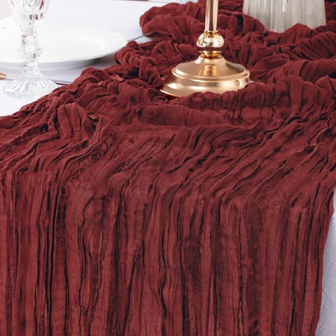 MLMW Christmas Table Runner Cheesecloth Burgundy Boho Cheese Cloth 160 inch Gauze Rustic Sheer Table Runner 13.3ft for Party Wedding Baby Bridal Shower Birthday