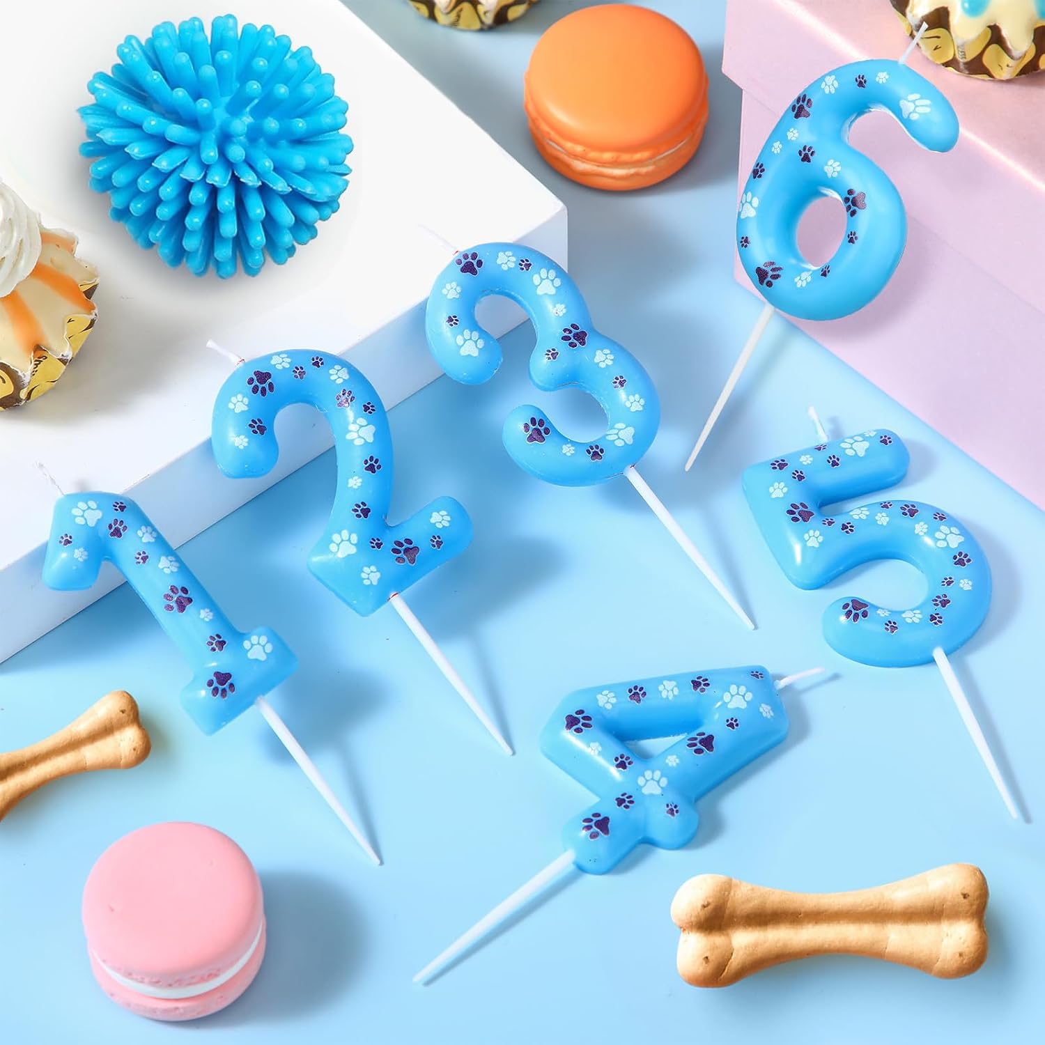Threlaco Blue Dog Paw Birthday Number Candles Dog Paw Numeral Cake Topper Decorations for Kids Boy Girl Blue Birthday Decoration Party Supplies(Number 1)