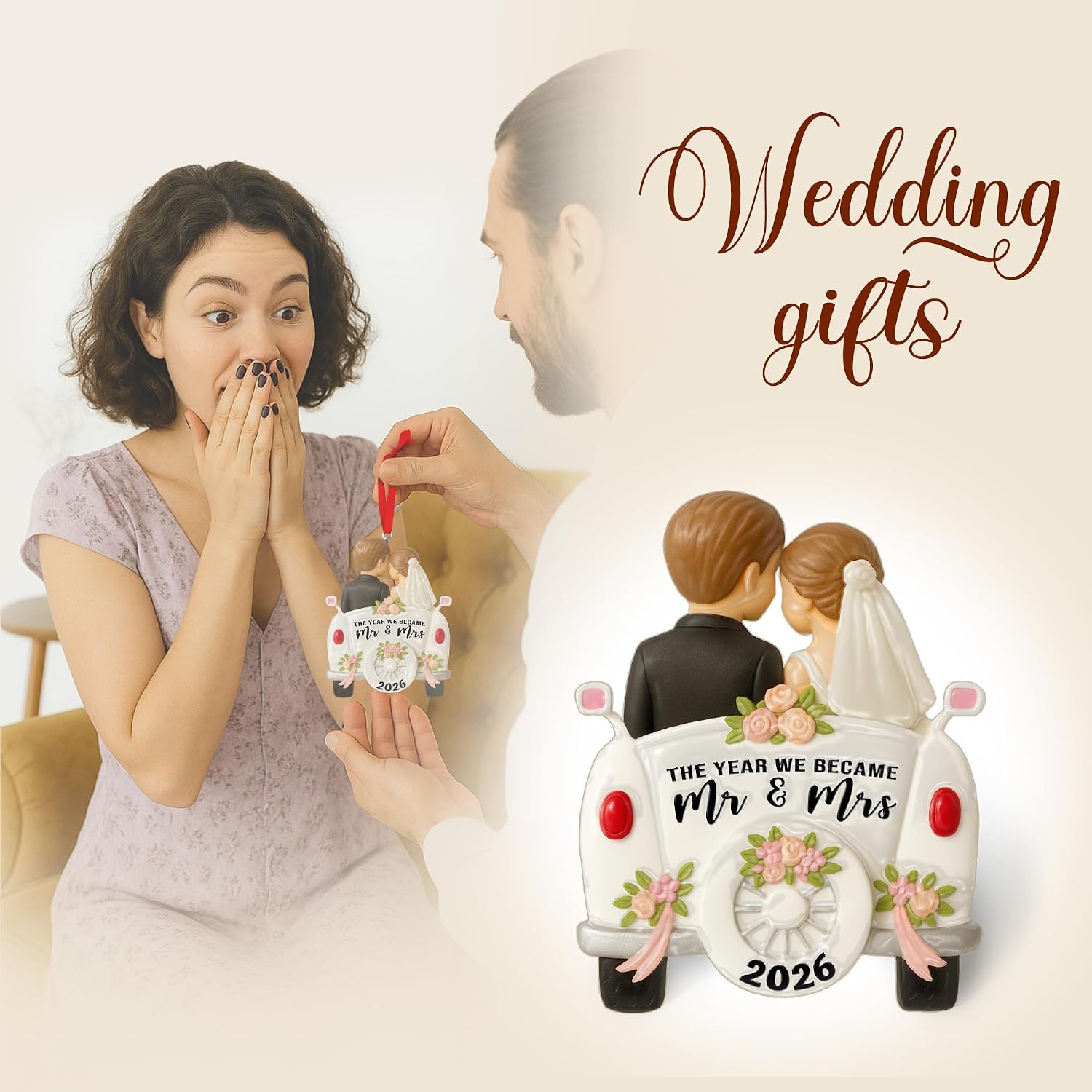 Wedding Ornament 2026 – The Year We Became Mr and Mrs 2026 – First Christmas Married Ornament – Bride and Groom Car Keepsake – Gift for Newlyweds, Couples, Husband and Wife