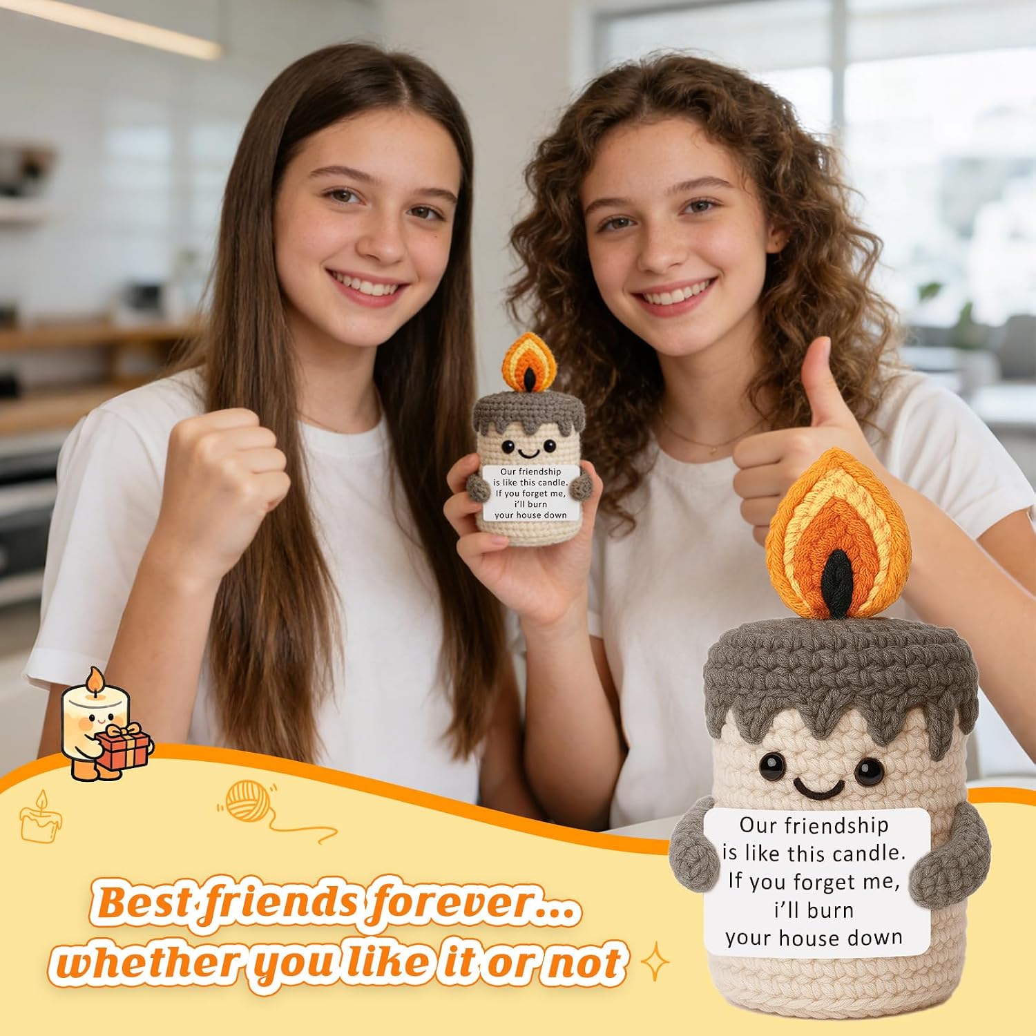 Funny Best Friend Birthday Gifts for Women Men, Handmade Crochet Candle Decor, Sarcastic Friendship Presents for Bestie Sister, Cute Birthday Christmas Gag Gift, Dark Humor Desk Accessories