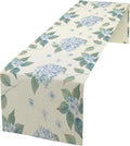 Spring Hydrangea Flower Table Runner, Seasonal Summer Plants Watercolor Blue Florals Dinner Runner for Home Kitchen Dining Table Party Holiday Decoration 13"x108"