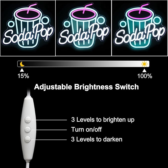 Soda Pop Neon Sign Drink Neon Lights Dimmable Beverage Cup LED Signs for Wall Business Sign Cocktail Neon Light Up Sign for Food Drink Restaurant Dessert Shop Bar Kitchen Decor