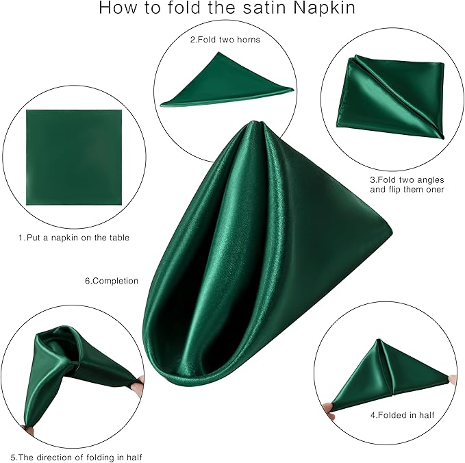 36 Pack Square Satin Dinner Napkins, 16x16 Inches Silky Soft Smooth Table Cloth Napkins for Restaurant Weddings Banquet Party Decoration, Blackish Green