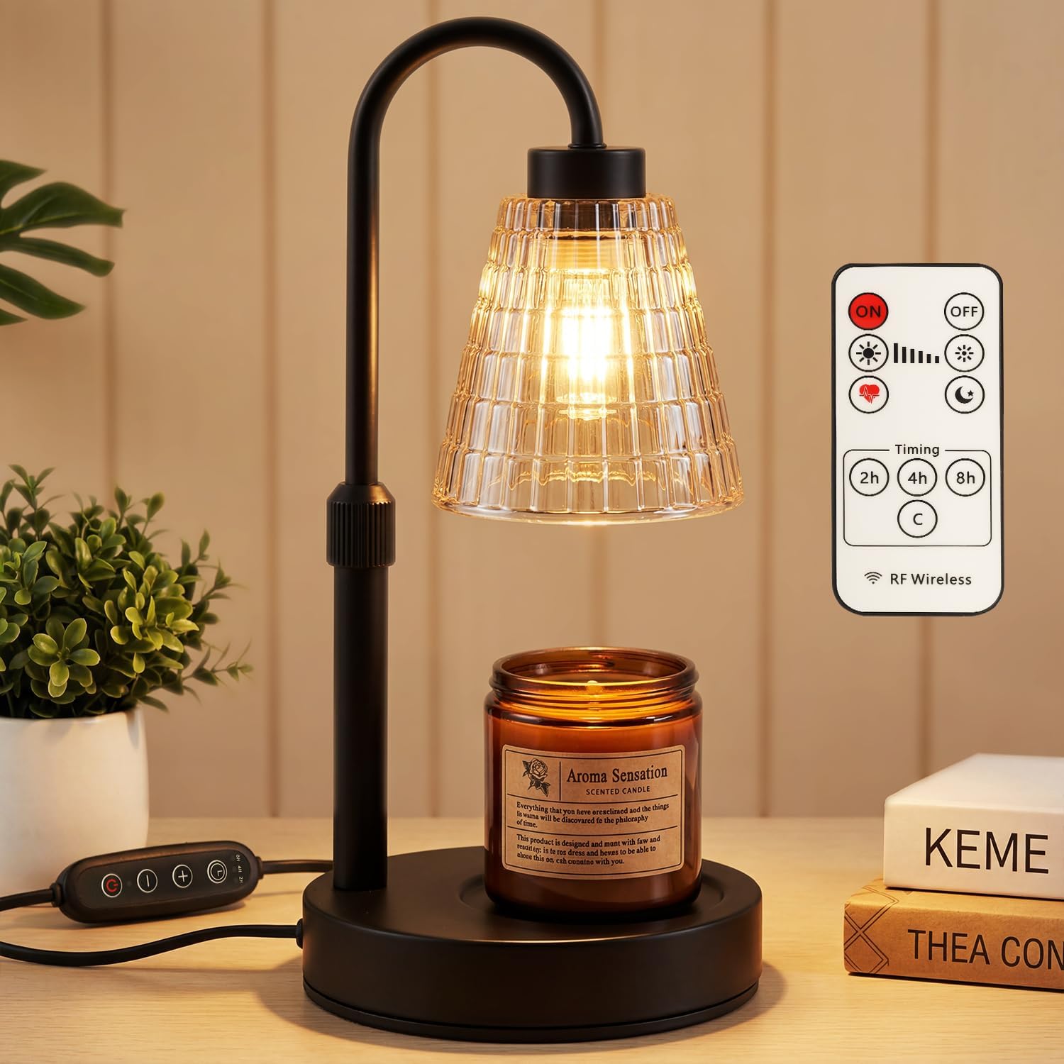 Candle Warmer Lamp with Remote Control Timer Dimmer - Wax Melt Warmer with 2 Bulbs, Adjustable Height, Birthday Gifts for Mom Women, House Warming Gifts New Home Decor (Round)