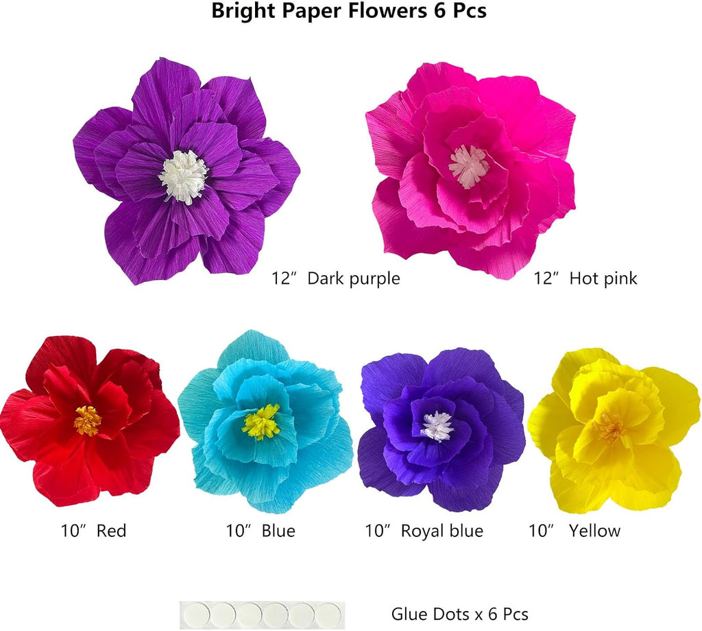 ANSOMO Bright Paper Flowers Artificial Crepe Tissue Wall Décor Fiesta Mexican Cinco De Mayo Wedding Birthday Bridal Baby Shower Classroom Luau Hawaiian Party Decorations