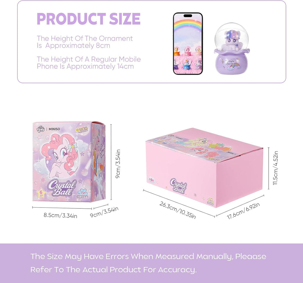 MINISO My Little Pony Crystal Ball Series Blind Box Collectible, Glittering Snow Globe Display Model for Room Decor & Birthday Gifts, Random Design (Single Box)