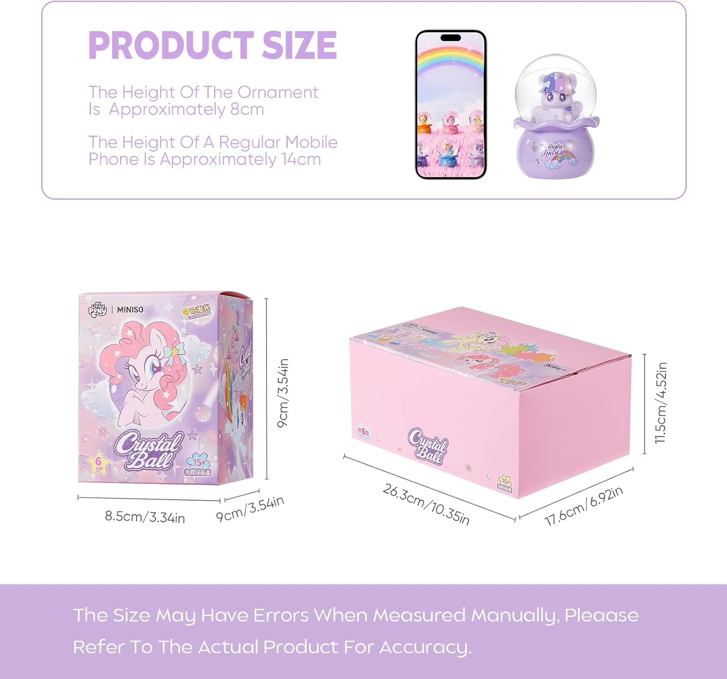 MINISO My Little Pony Crystal Ball Series Blind Box Collectible, Glittering Snow Globe Display Model for Room Decor & Birthday Gifts, Random Design (Single Box)