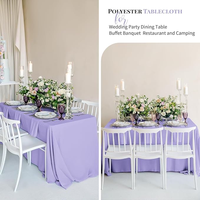 fani 12 Pack 60 x 126 Inch Rectangle Tablecloth Lavender Polyester Tablecloth for 8 Ft Rectangle Tables, Washable Fabric Table Cloth for Wedding Dining Table Buffet Parties Camping